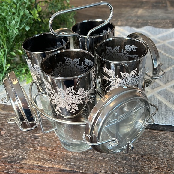 Vintage Other - Vintage Black and Silver Floral Drinkware Set